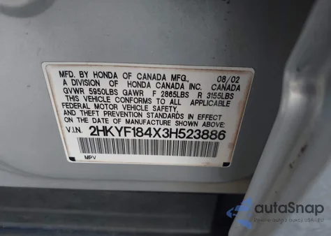 2003 Honda Pilot Ex z USA, uszkodzony, nr VIN 2HKYF184X3H523886